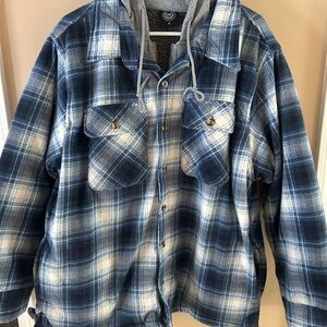 Blue Plaid Hooded Flannel Shirt Jacket